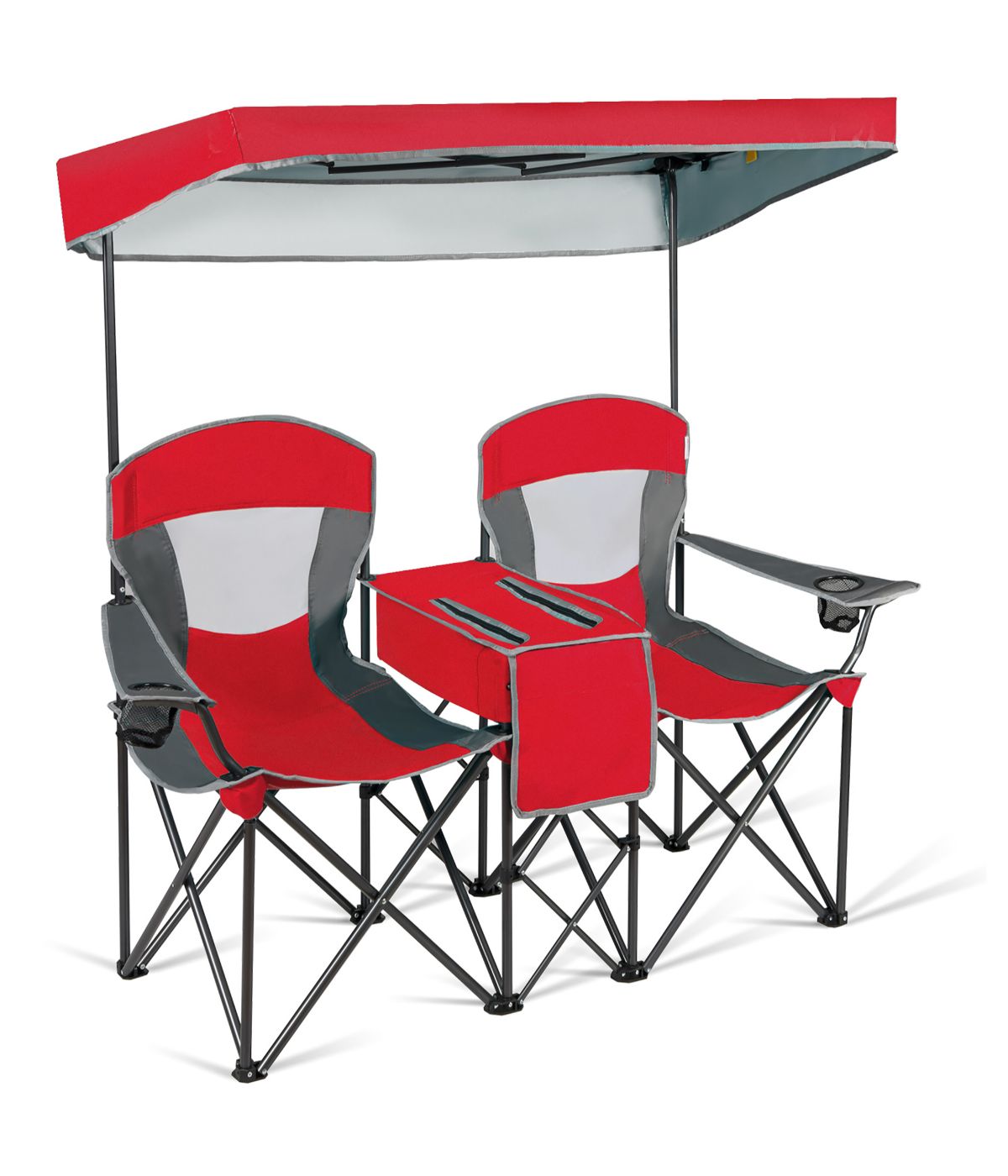 Portable Folding Camping Canopy Chairs With Cup Holder Cooler Outdoor Red