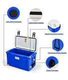 58 Quart Portable Cooler Ice Chest For 80 Cans For Camping Blue & White