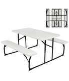 Foldable Camping Picnic Table Bench Set For Patio & Backyard White