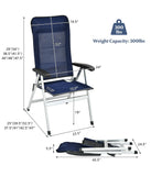 Patio Dining Aluminum Camping Chair With Adjustible Portable Headrest Set of 2 Navy