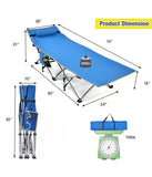 Folding Camping Cot Heavy-Duty Outdoor Bed With Side Storage Pocket Blue