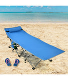 Folding Camping Cot Heavy-Duty Outdoor Bed With Side Storage Pocket Blue