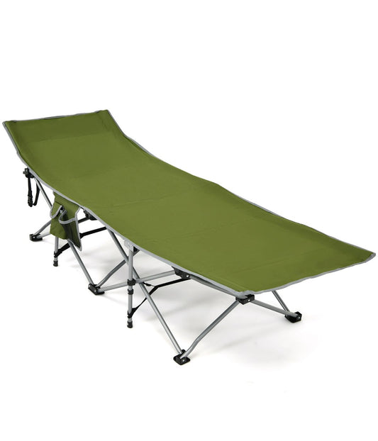 Folding Camping Cot Heavy-Duty Outdoor Bed With Side Storage Pocket Green