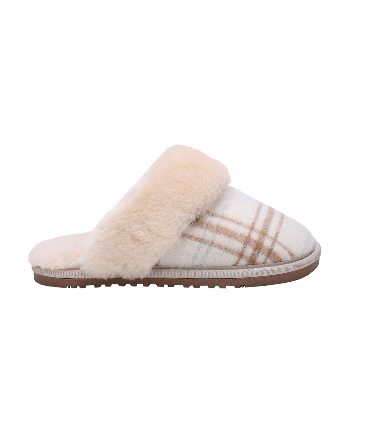 Ladies Classic suede Scuff slipper Cream Plaid