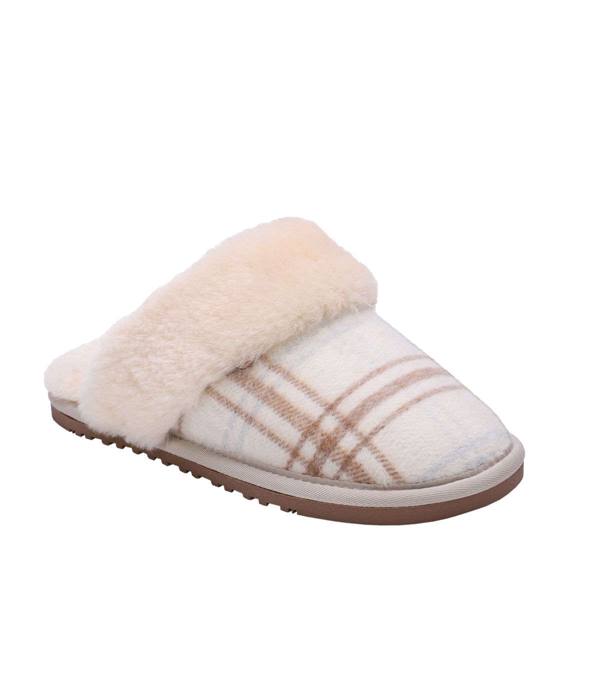 Ladies Classic suede Scuff slipper Cream Plaid