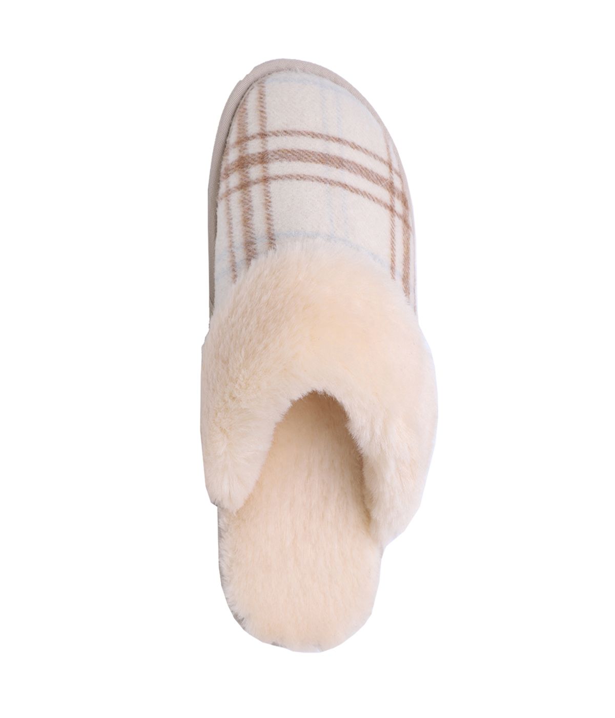 Ladies Classic suede Scuff slipper Cream Plaid