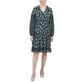 Long Sleeve Combo Chiffon Dress 2