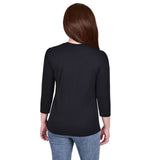 Petite 3/4 Sleeve Top With Studded Keyhole