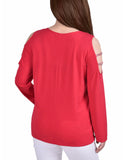 Long Sleeve Knit Crepe Rhinestone Top