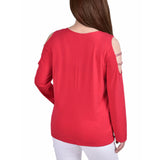 Long Sleeve Knit Crepe Rhinestone Top