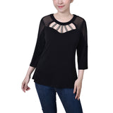 3/4 Sleeve Top With Neckline Cutouts and Stones 2