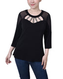 3/4 Sleeve Top With Neckline Cutouts and Stones 2