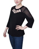 3/4 Sleeve Top With Neckline Cutouts and Stones 2