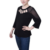 3/4 Sleeve Top With Neckline Cutouts and Stones 2