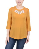 3/4 Sleeve Top With Neckline Cutouts and Stones 2