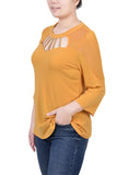 3/4 Sleeve Top With Neckline Cutouts and Stones 2