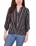 3/4 Sleeve Mandarin Collar Blouse With Front Pleats 2