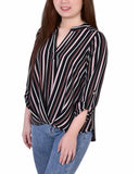 3/4 Sleeve Mandarin Collar Blouse With Front Pleats 2