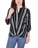 3/4 Sleeve Mandarin Collar Blouse With Front Pleats 2