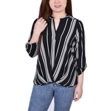 3/4 Sleeve Mandarin Collar Blouse With Front Pleats 2