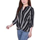 3/4 Sleeve Mandarin Collar Blouse With Front Pleats 2