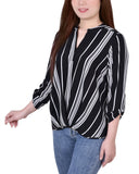 3/4 Sleeve Mandarin Collar Blouse With Front Pleats 2