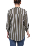 3/4 Sleeve Mandarin Collar Blouse With Front Pleats 2