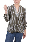 3/4 Sleeve Mandarin Collar Blouse With Front Pleats 2