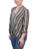 3/4 Sleeve Mandarin Collar Blouse With Front Pleats 2