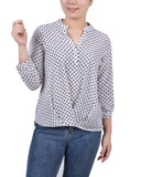 3/4 Sleeve Mandarin Collar Blouse With Front Pleats 2