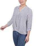 3/4 Sleeve Mandarin Collar Blouse With Front Pleats 2