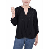 3/4 Sleeve Mandarin Collar Blouse With Front Pleats 4