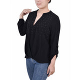 3/4 Sleeve Mandarin Collar Blouse With Front Pleats 4