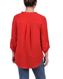 3/4 Sleeve Mandarin Collar Blouse With Front Pleats 4