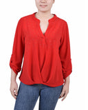 3/4 Sleeve Mandarin Collar Blouse With Front Pleats 4