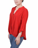 3/4 Sleeve Mandarin Collar Blouse With Front Pleats 4