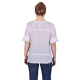 Petite Short Sleeve Crepe and Chiffon Top