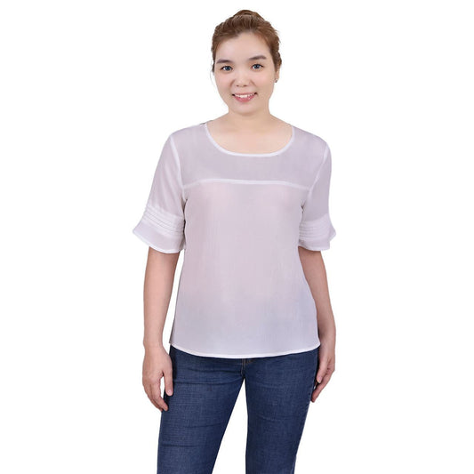 Petite Short Sleeve Crepe and Chiffon Top