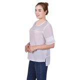 Petite Short Sleeve Crepe and Chiffon Top