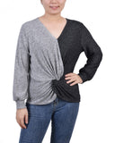 Long Sleeve Twist Front Colorblocked Top 2