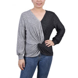 Long Sleeve Twist Front Colorblocked Top 2