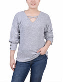 Long Sleeve Criss Cross Neck Pullover Top 2