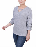 Long Sleeve Criss Cross Neck Pullover Top 2