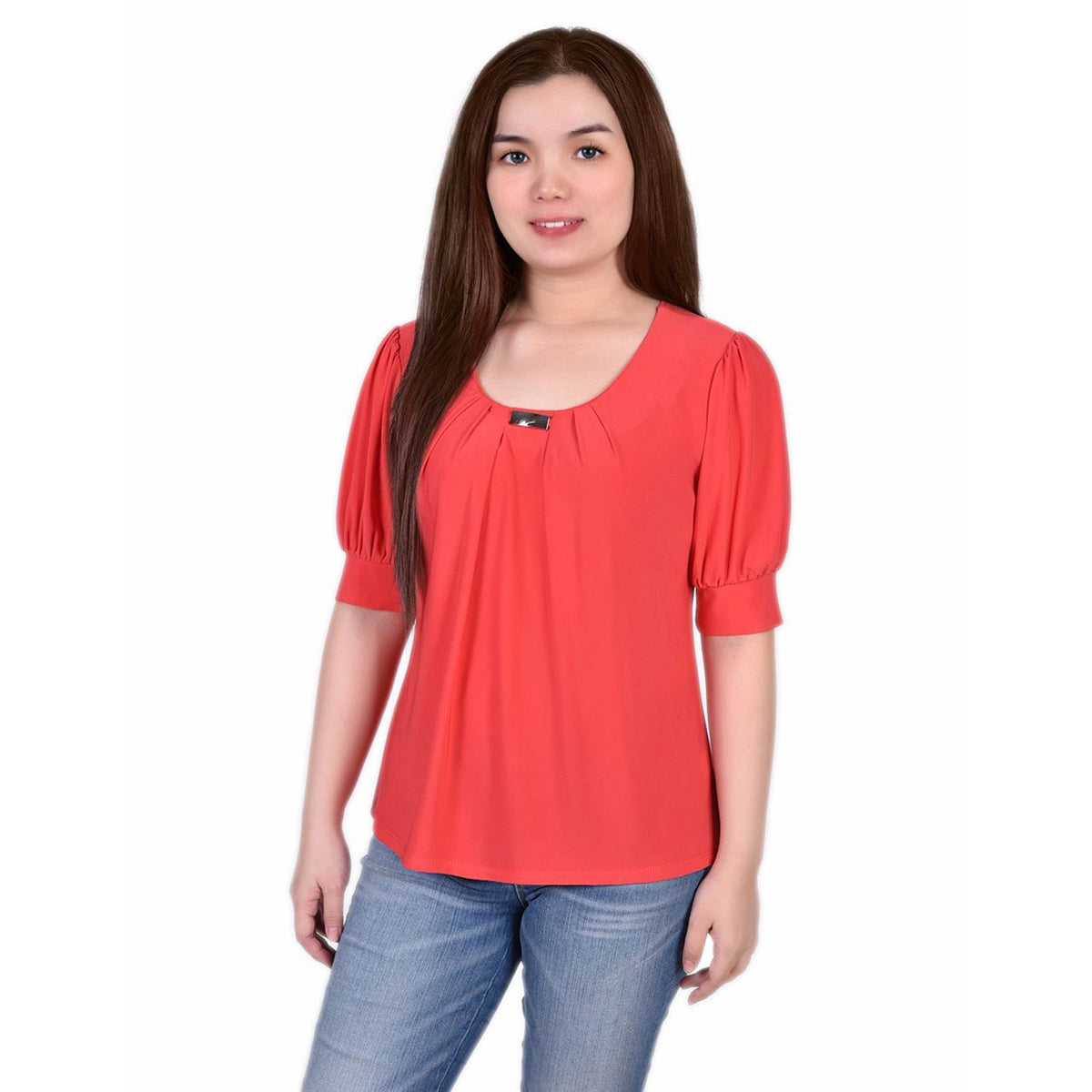 Petite Short Hardware Sleeve Balloon Sleeve Top