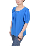 Petite Short Sleeve Balloon Sleeve Top With Hardware