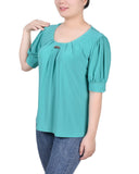 Petite Short Sleeve Balloon Sleeve Top With Hardware