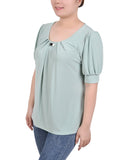 Petite Short Sleeve Balloon Sleeve Top With Hardware