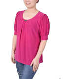 Petite Short Sleeve Balloon Sleeve Top With Hardware