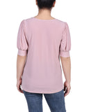 Petite Short Sleeve Balloon Sleeve Top With Hardware