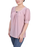 Petite Short Sleeve Balloon Sleeve Top With Hardware